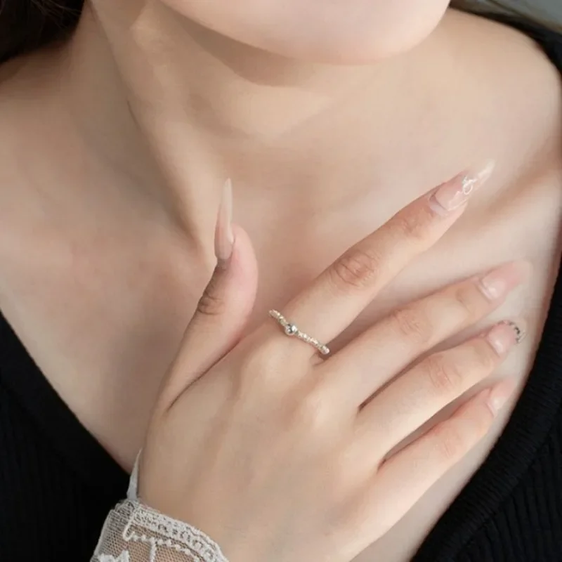 Hew Minimalist Geometric Square Ring with Ballpoint Detailing for Understated Luxury Fashion Accessories