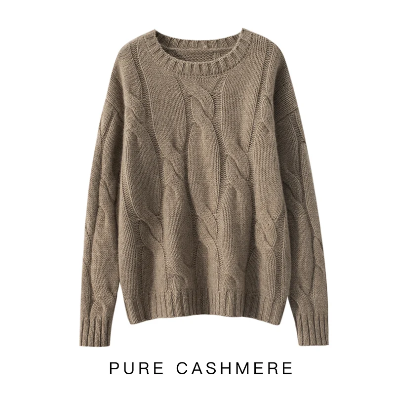 2022 Autumn Winter 100% Cashmere Sweater Round Collar Knit Pullover Women\'s High Quality Thicken Female Loose Large Size Top