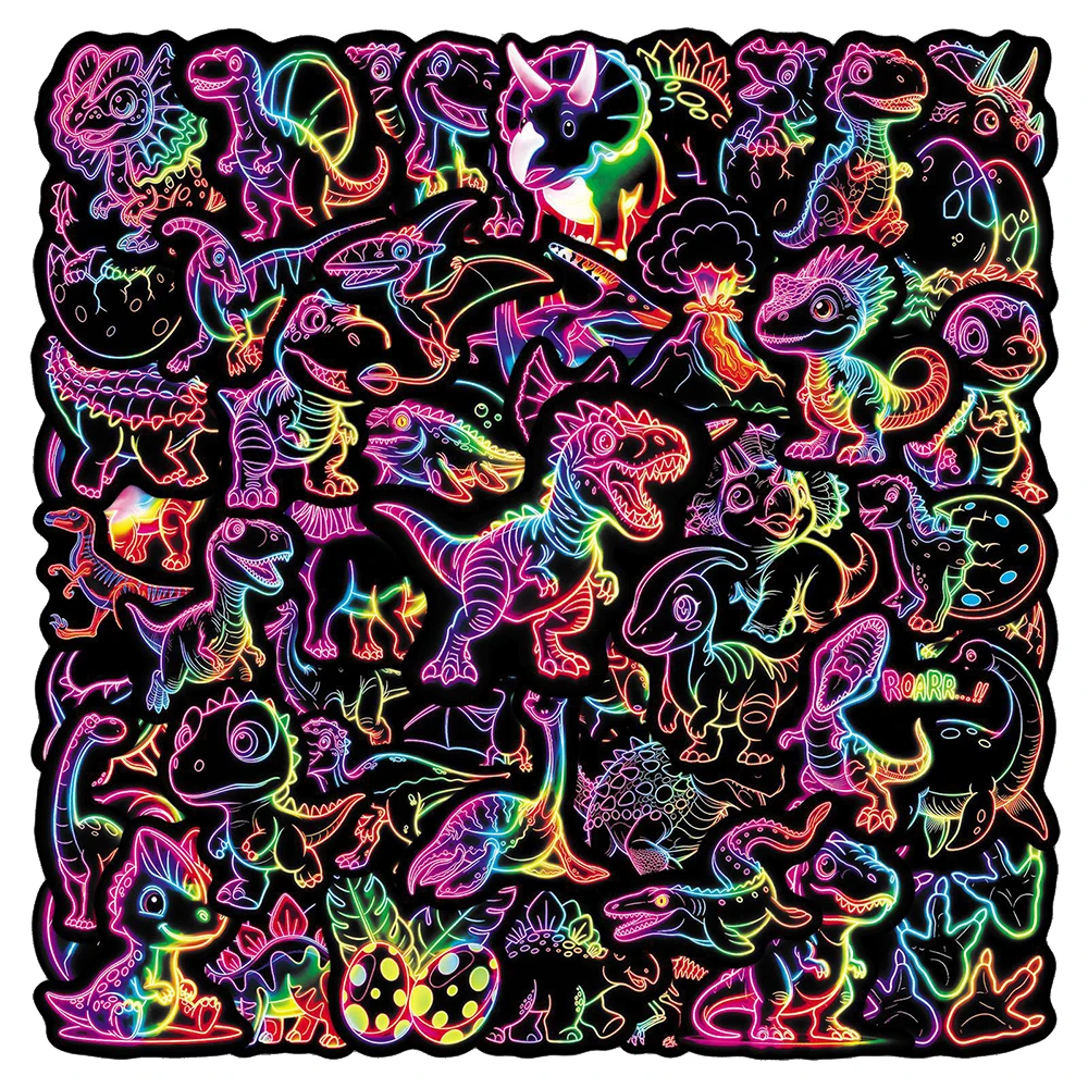 10/30/50pcs Funny Neon Dinosaur Cartoon Graffiti Stickers Cute Decals Laptop Water Bottle Bike Diary Car DIY Creative Sticker