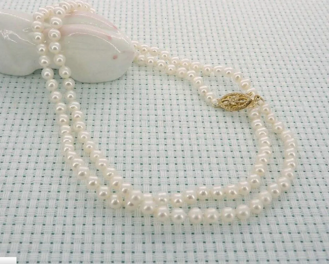 1 row AAA+4-5mm natural Akoya white pearl necklace 14k 16 