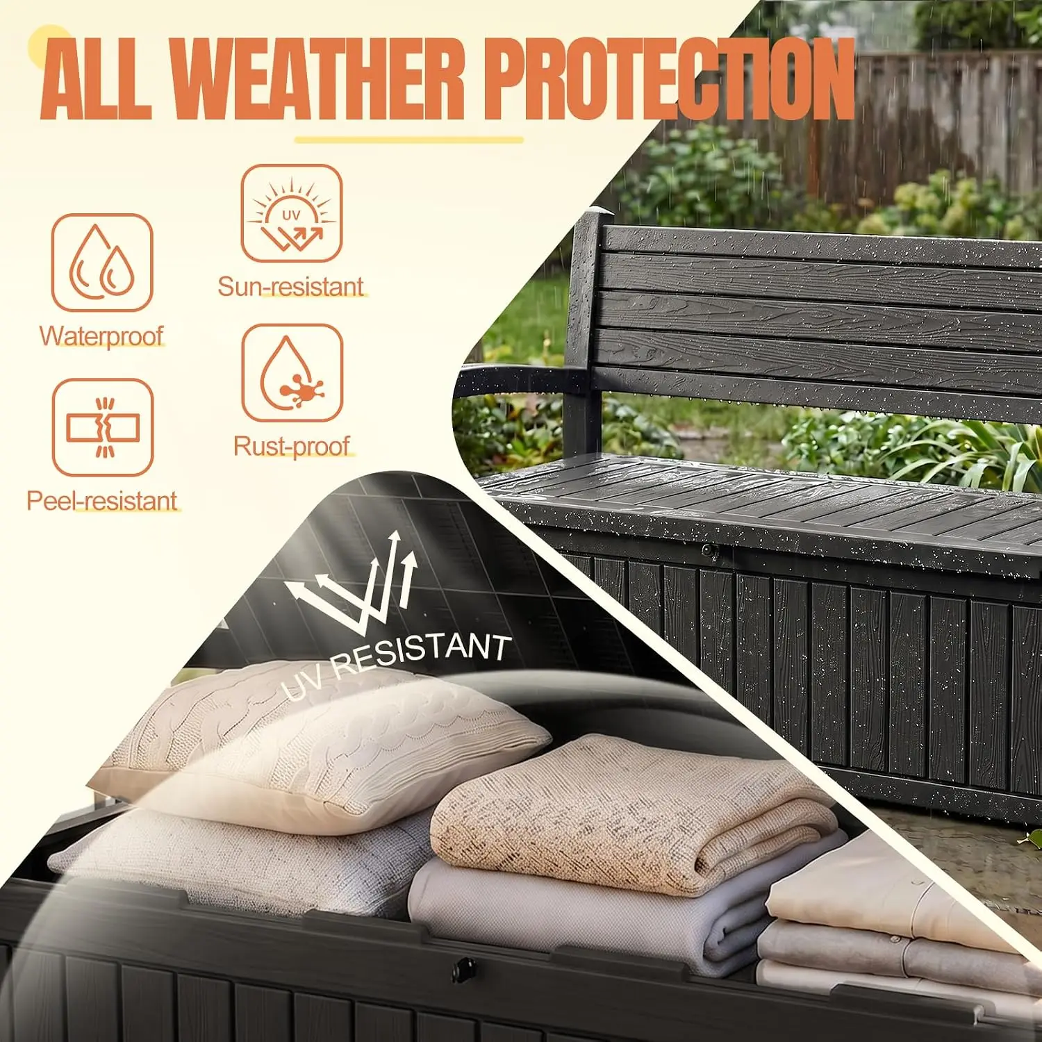 Storage Bench Outdoor Deck Box, 120 Gallon Lockable Patio Furniture, Customized