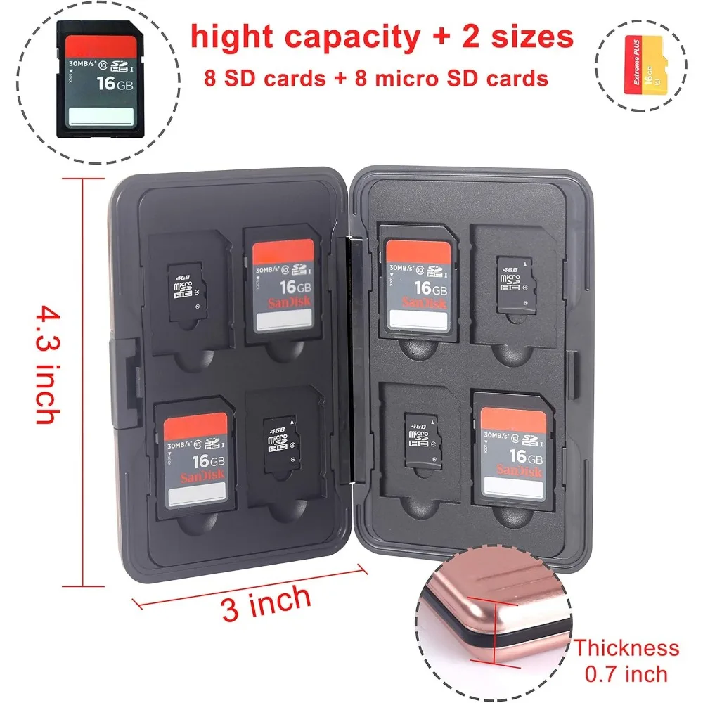 حافظة بطاقات SD، حافظة بطاقات الذاكرة من الألومنيوم لتخزين بطاقات SD الإلكترونية، البطاقات الصغيرة، SDHC، SDXC TF، ذهبي وردي