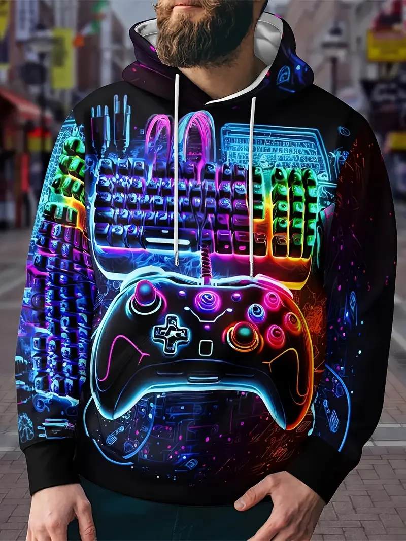 Fall/Winter Men's Game Controller Graphic Print hoodie with pockets Comfortable, loose and stylish hoodie fall men's clothing to