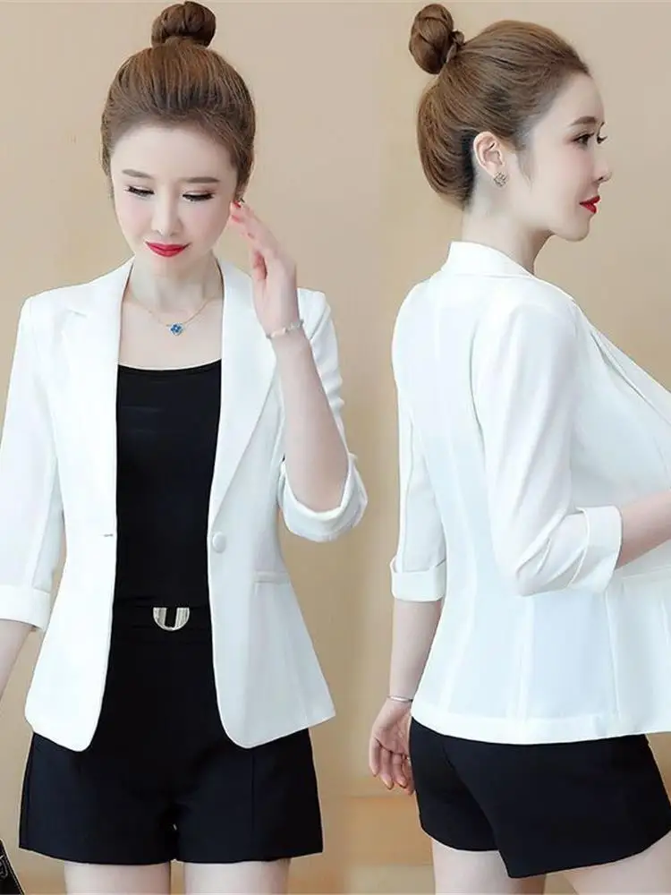 

Slim Fit ort Casual Women's Jaet Thin Outerwear Summer New Korean Sle Seven Sve Women's irt Leisure Suit Top