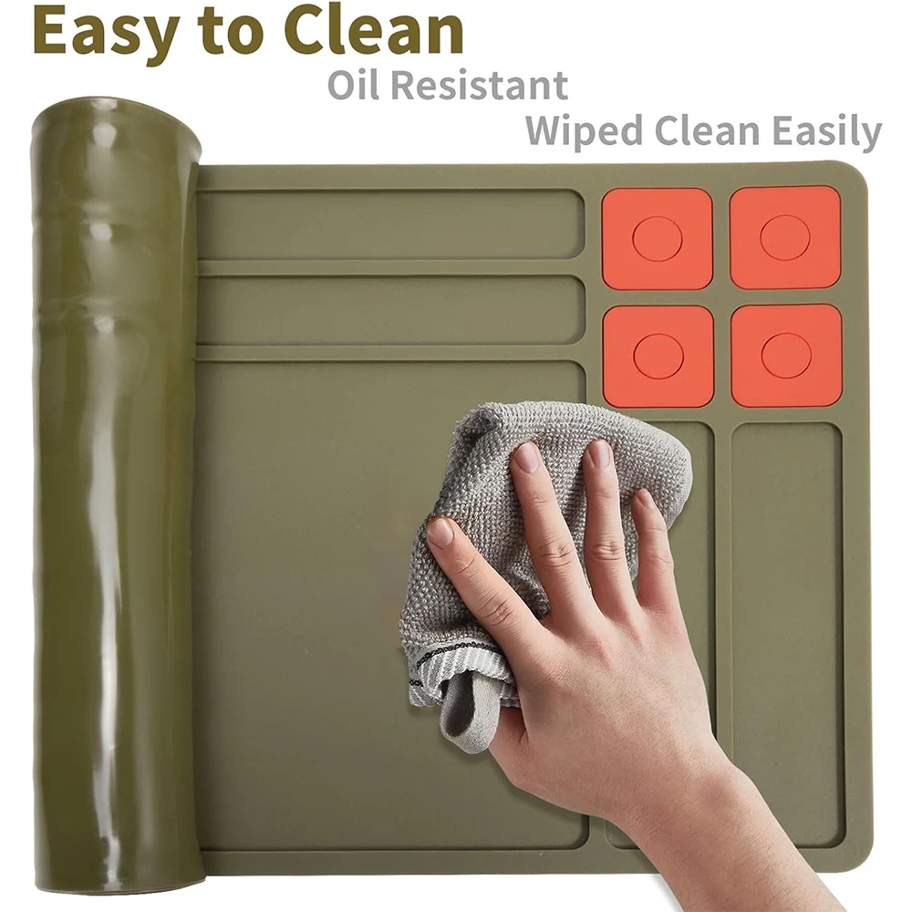 حصيرة تنظيف المسدس، وسادة إصلاح صيانة المسدس المغناطيسي مع صواني للأجزاء الصغيرة، حصيرة منضدة واقية مطاطية مضادة للانزلاق