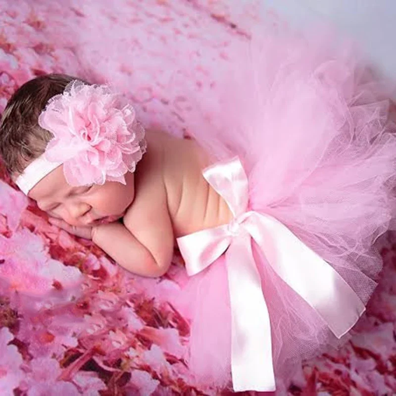 Novo bebê recém-nascido fotografia adereços bonito princesa infantil traje roupa com flor bandana bebê menina vestido de verão saia tutu