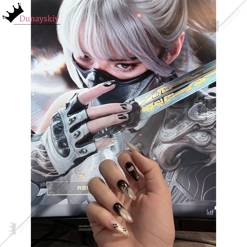 Game Delta Force Ink Painting Mai Xiaowen​ Cosplay Cartoon Handmade Press-on Nails Hand TIP Halloween Disguise Ornament Props
