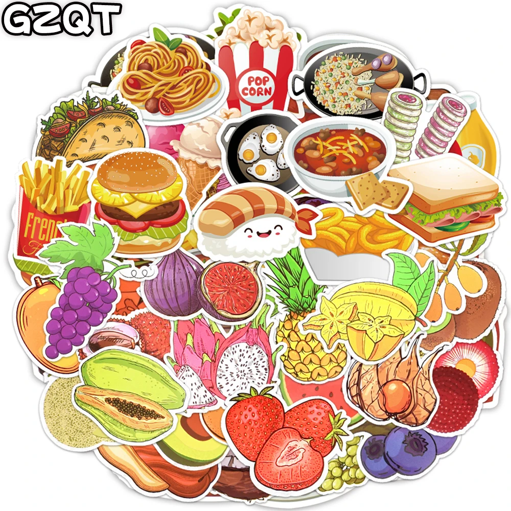 100 PCS Cute Food Drink Fruit Stickers for Laptop Fridge Skateboard Car Phone Motorcycle Cartoon Waterproof Sticker Pack Kid Toy