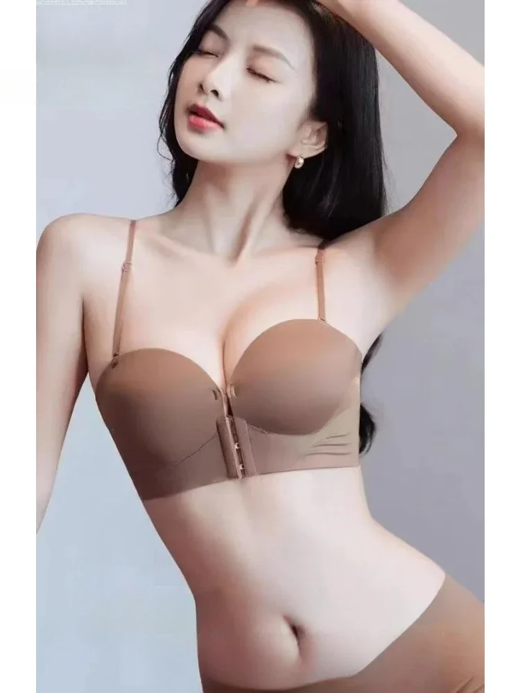 MOYISU Makes Breasts Bigger Front Clasp Pull Front Cover Strapless Strapless Bra Push Up Small Chest Non-slip Strapless Bra