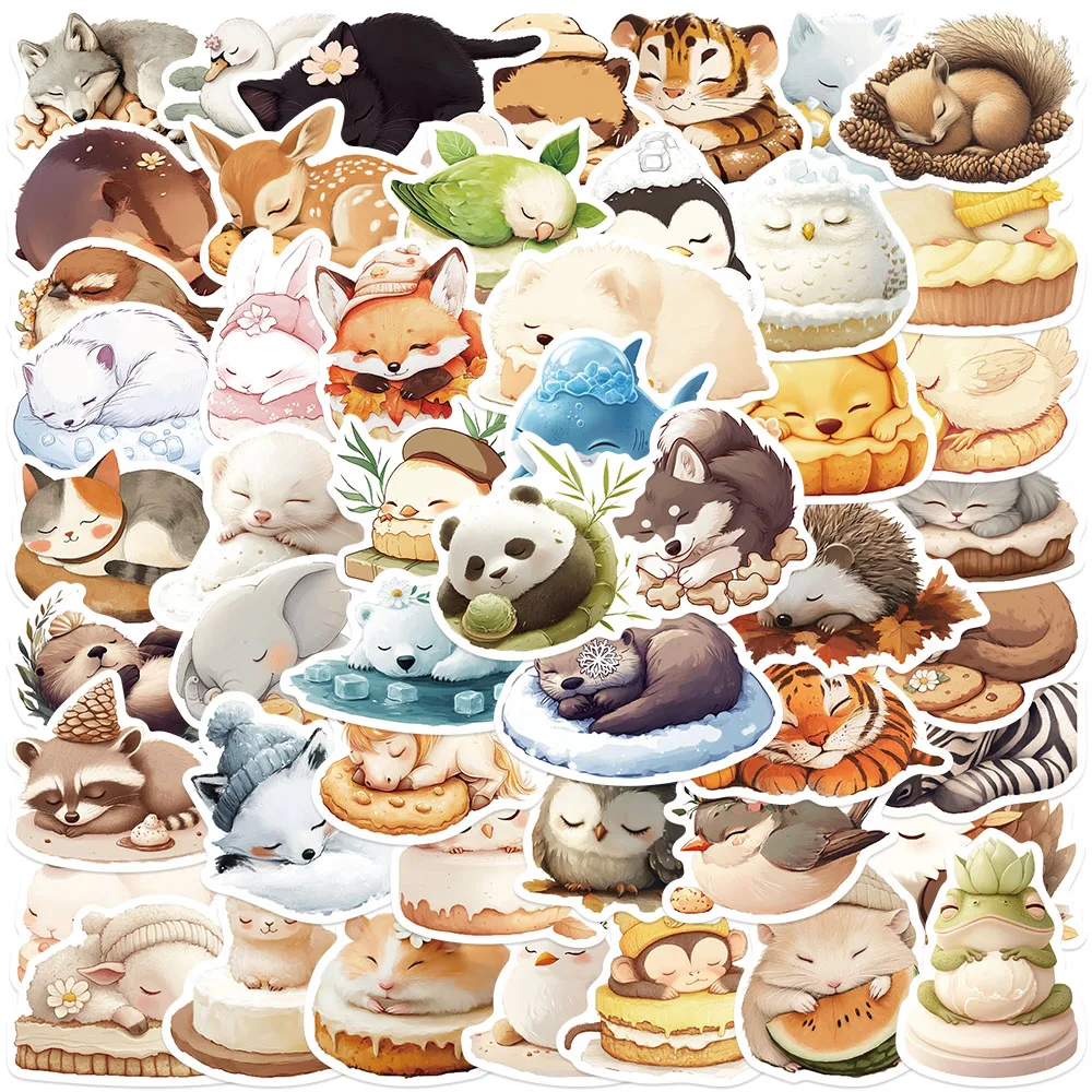 

50pcs Cute Cartoon Sleeping Animals Stickers Waterproof Graffiti For Luggage Laptop Guitar Phone Skateboard Vinyl Decals