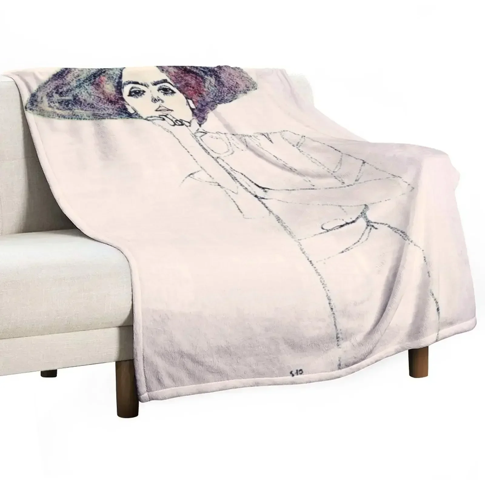 

Egon Schiele Portrait of a Woman | Retro Portrait of a Girl Throw Blanket Softest Summer Blankets