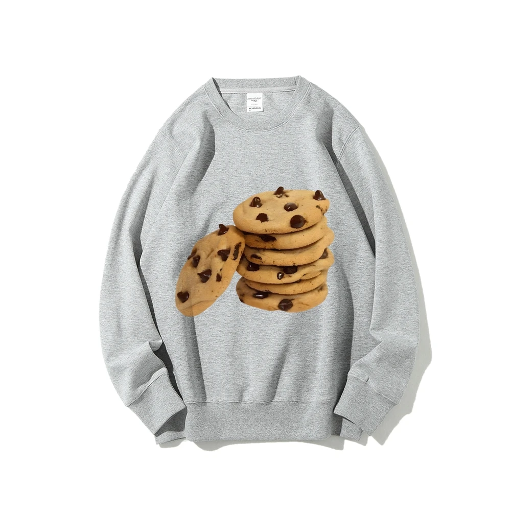 Sweat-shirt graphique Y2K, pile de pépites de chocolat imprimées, tissu doux savoureux et réconfortant pour un look décontracté aux dents sucrées