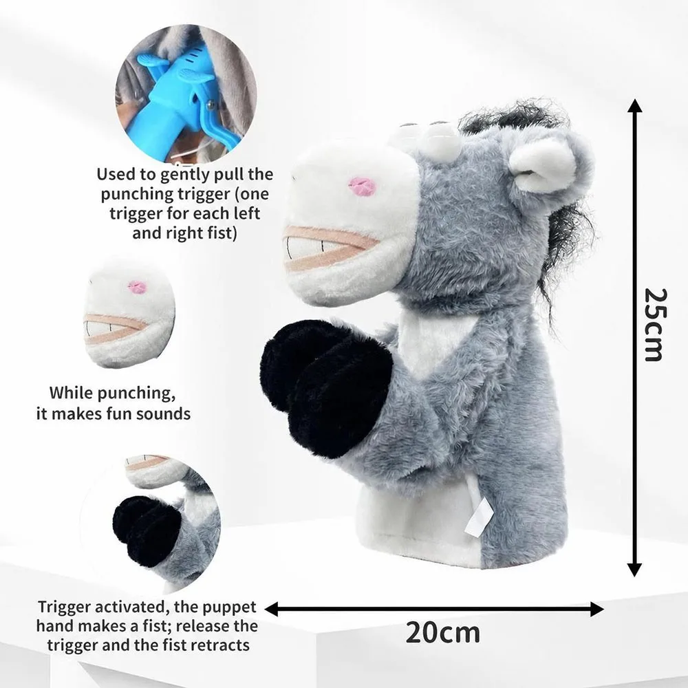 Creative Plush Punching Hand Puppet Animal Doll with Sound Tricky Doll Interactive Animal Boxing Puppet for Kids Gift