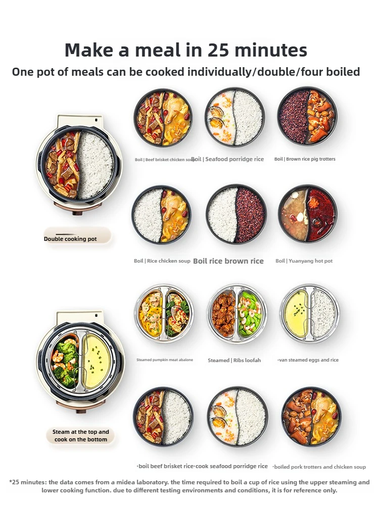 Midea Electric Pressure Cooker Small Multifunction Intelligent Fully Automatic Mandarin Duck Double Balance 4L Rice Cooker 220V