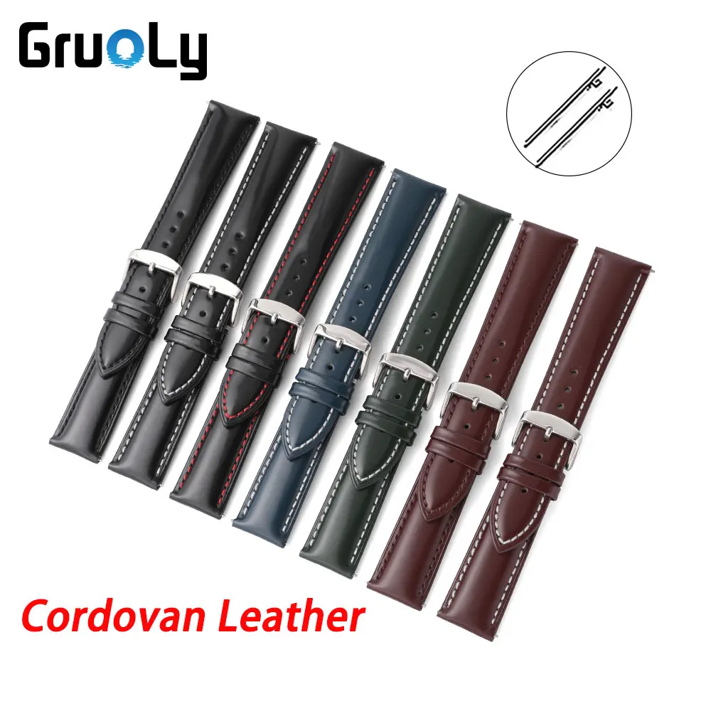 Cordovan Leather Watchband Strap Quick Release 18mm 19mm 20mm 21mm 22mm Universal Wrist Band Men Women Band Belt Accessories