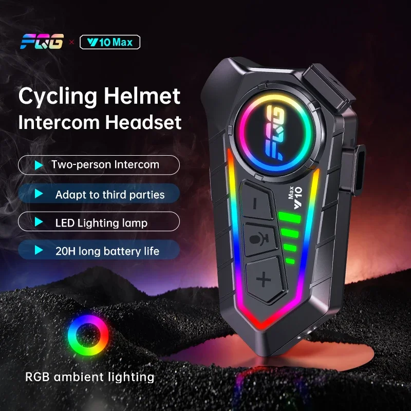 Y10 Max Motorcycle Helmet Headset Bluetooth 6.0 CVC+DSP Noise Waterproof 2-Riders Intercom Lighting Lamp 1000mAh Music Player