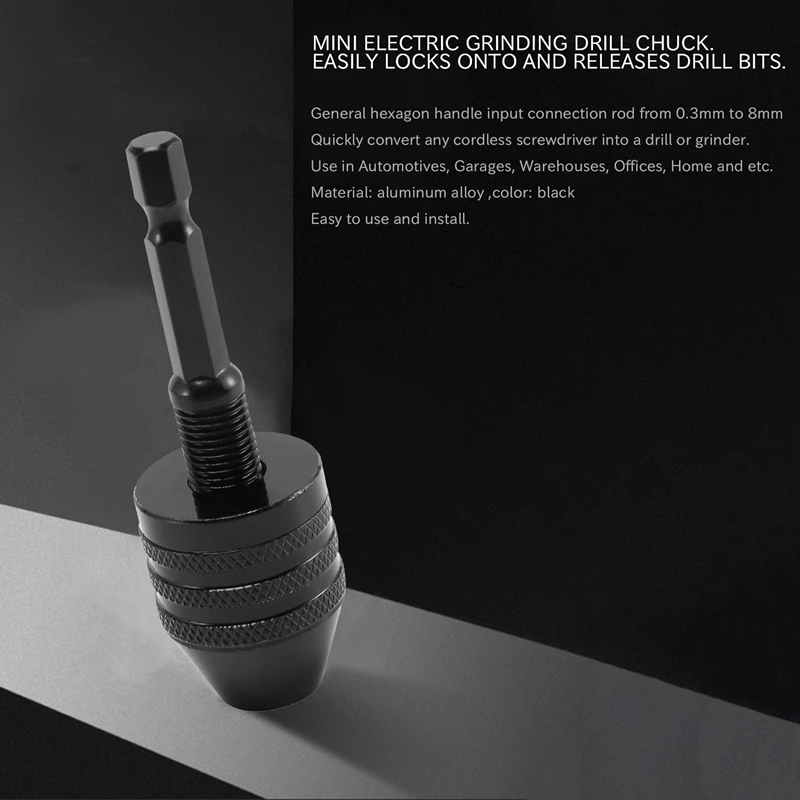 T61C_0.3-8mm 1/4 polegadas Mandril de broca sem chave Adaptador de broca de haste hexagonal preto