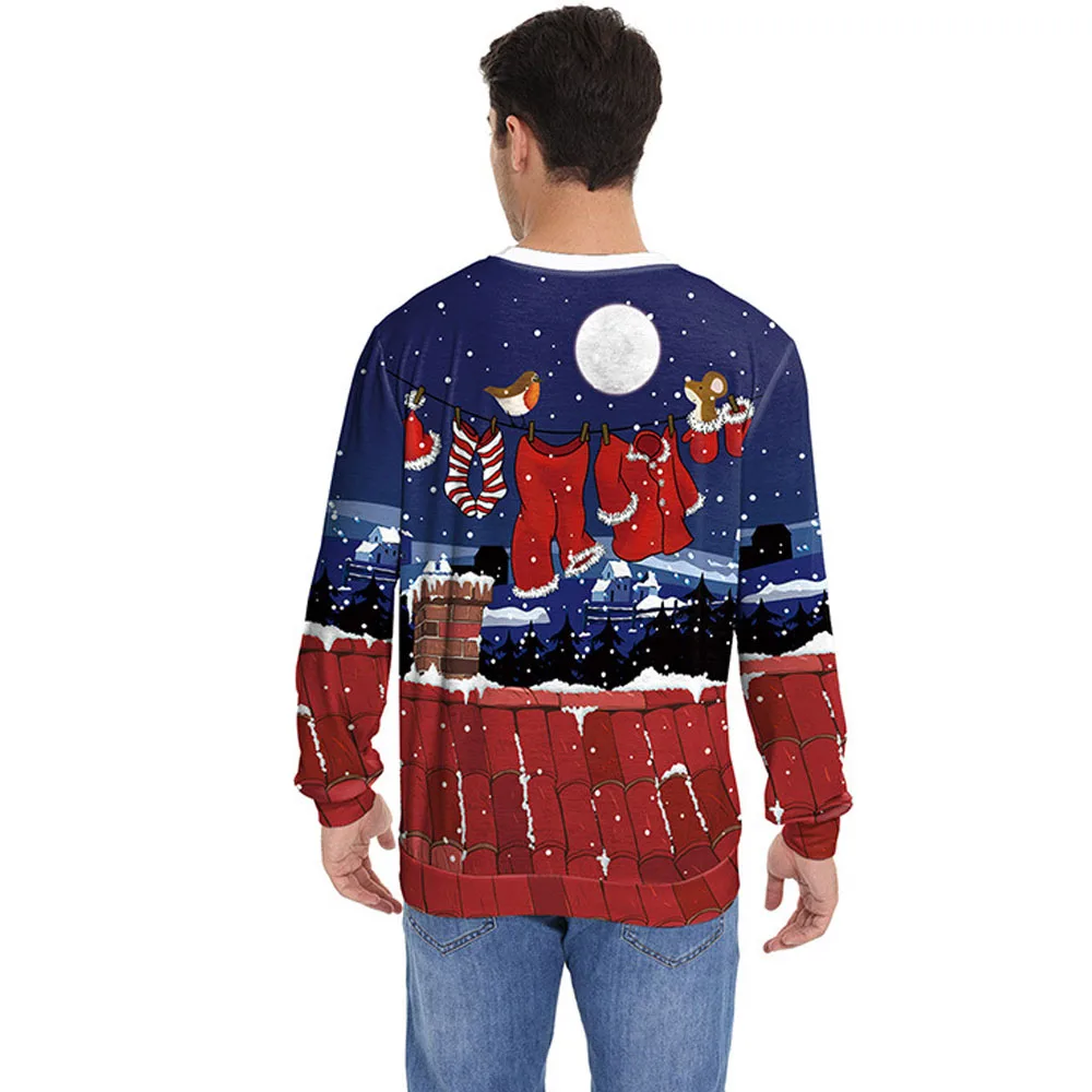 Mannen Vrouwen Kerst Sweatshirt 3D Grappige Print Holiday Party Jumper Tops Unisex Kersttrui Pullover Lelijke Kersttrui