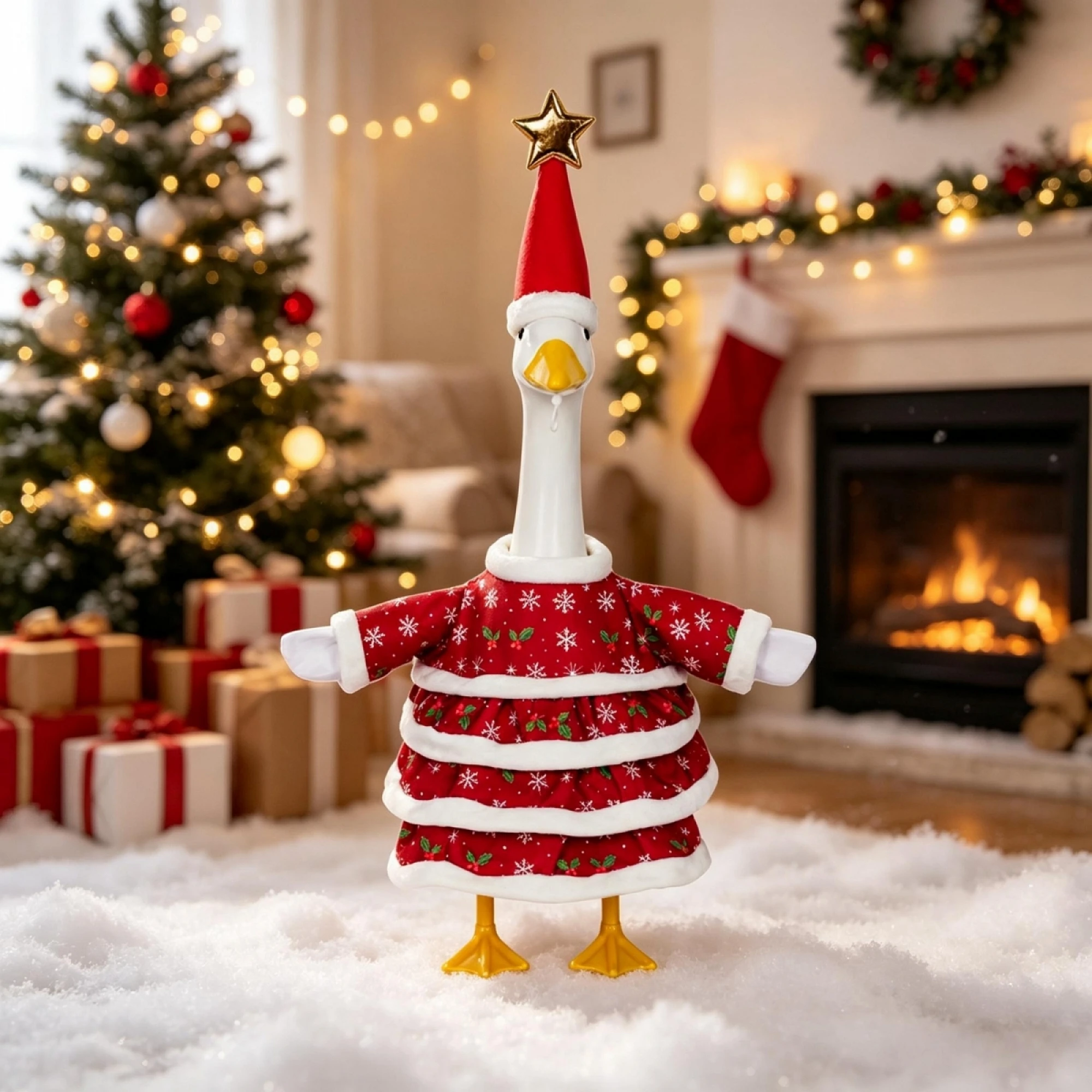 23 in Porch Goose Christmas Outfits Plush Trim Dress and Hat 2 Pcs Set
