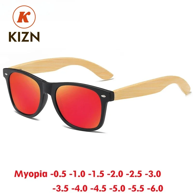 

Очки KIZN PC+Wood Bamboo с поляризацией для коррекции близорукости, классические винтажные очки для мужчин и женщин, новые, с диоптриями от -0.50 до -10