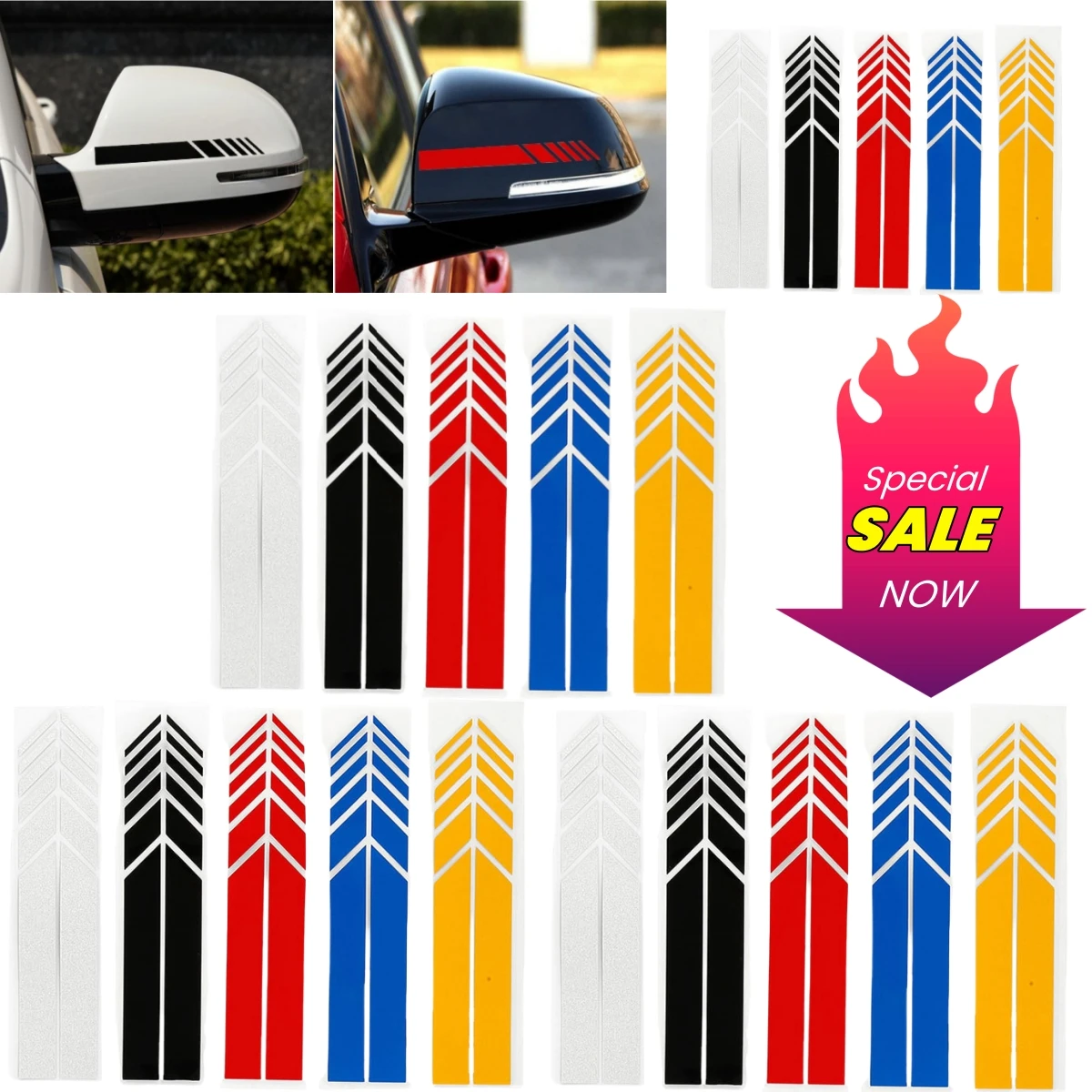 2pcs Car Stripe Stickers Rearview Mirror Reflective Vinyl Decals Decoration Fashion Styling Waterproof Sticker Exterior Accessor