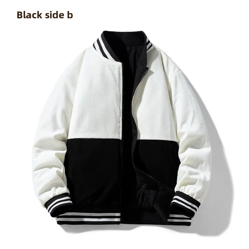 

Casual Warm Jacket Winter Thickened and Cotton Double-sided Coat Fashionable Loose Cotton Coat Outdoor Mens Baseball Collar Coat