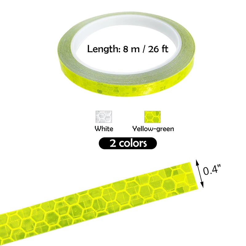 Roadstar 1cmx8m Fluorescent Yellow Reflective Sticker Warning Tape for Bike Bicycle Car - High Visibility Reflector Tape