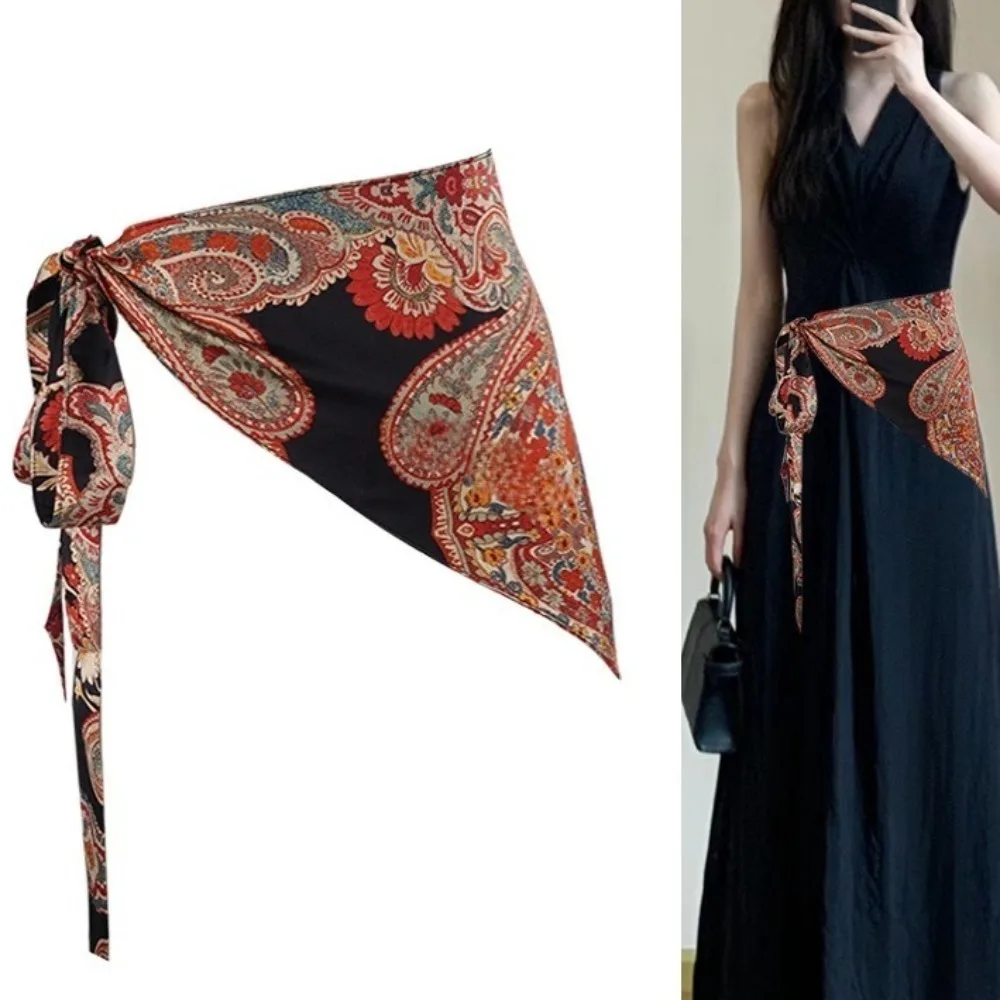 Cinturón Triangular de estilo étnico con estampado de pantalones vaqueros, decoración Floral, cinturón Triangular de estilo chino