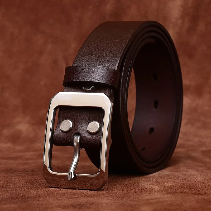 Men's fashionable simple and versatile light luxury style stainless belt leather top layer casual