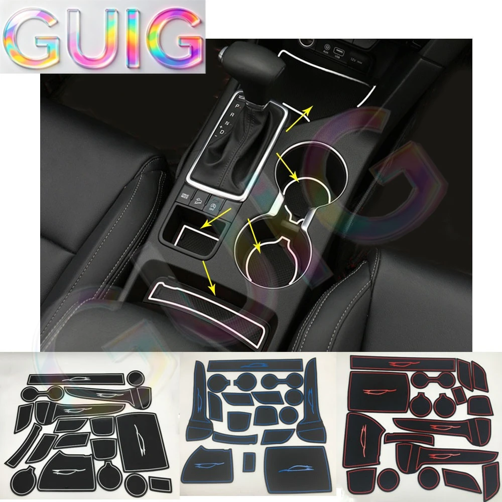 Car Groove Gate Slot Armrest Storage Rubber Non-Slip Mats Mat Inner Stick Door Pad/Cup 18PCs For Kia Sportage KX5 2016 2017 2018