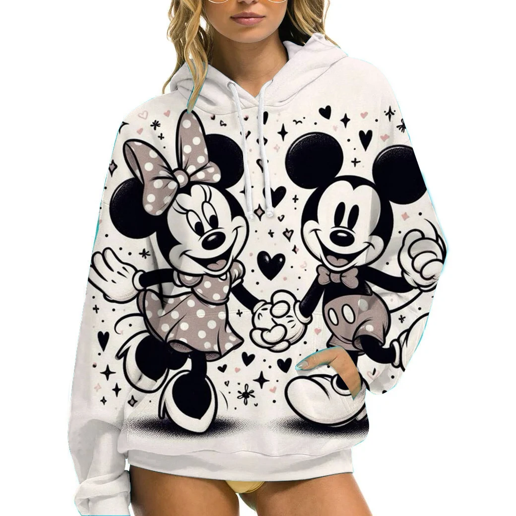 เสื้อฮู้ดดี้พิมพ์ลายมิกกี้เมาส์สีชมพูสไตล์ดิสนีย์ สวมใส่สบายๆ ในฤดูใบไม้ผลิและฤดูใบไม้ร่วง คอทรงกลม แขนยาว สำหรับผู้หญิง