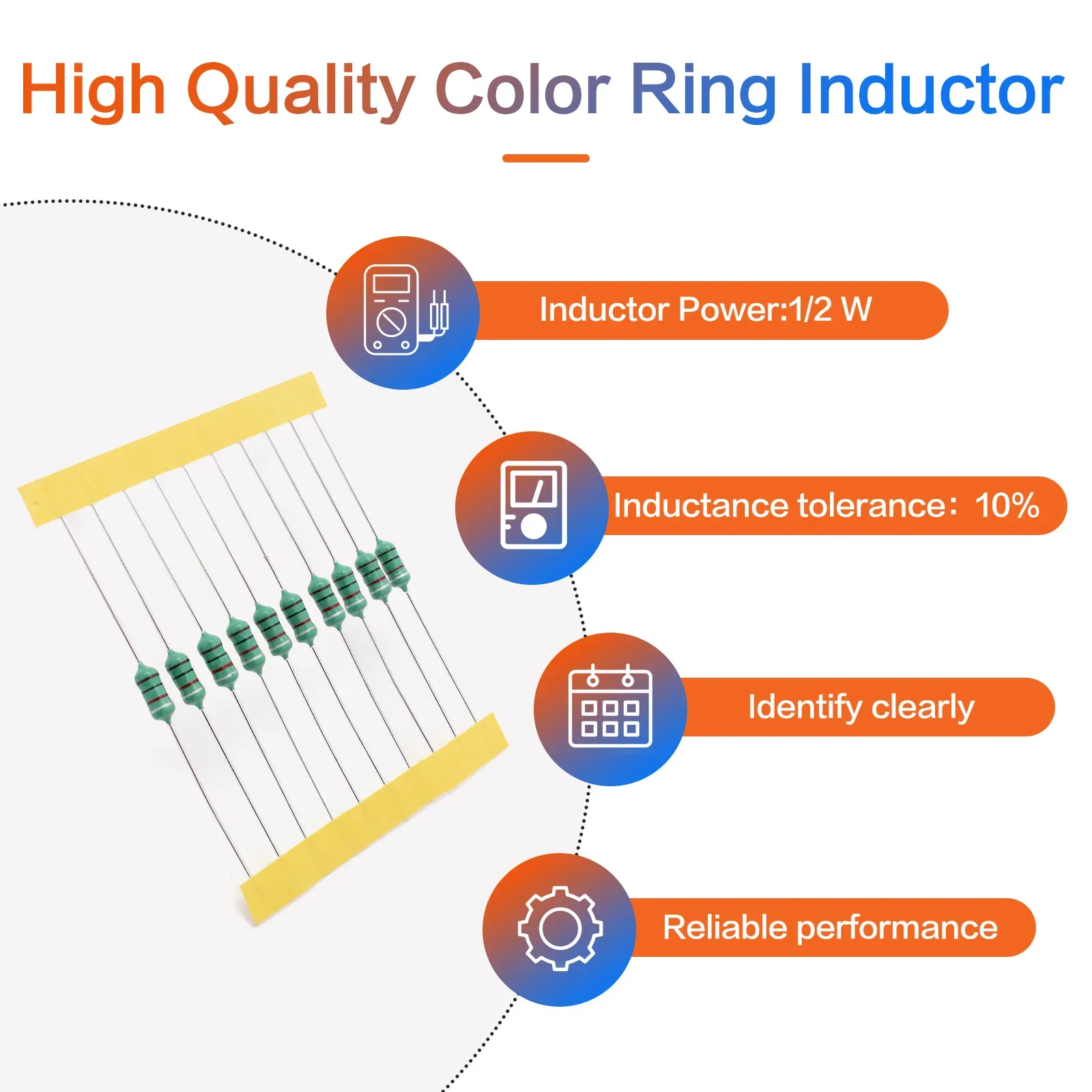 1/2W Inductor Assortment 0.5W Color Ring Inductance Assortment 1UH-4.7MH 20valuesX10pcs=200pcs Inductors Assorted Set Kit