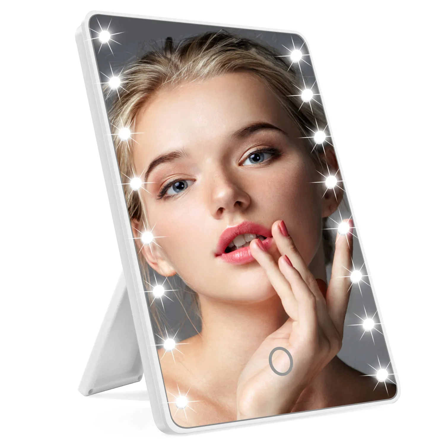 Espejo De Maquillaje ajustable con 16 luces LED, Espejo De tocador plegable, táctil, iluminado, para tocador