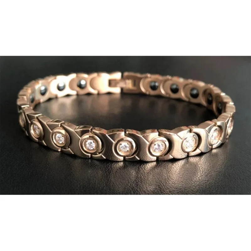 Custom Bio Magnetic Fashion Jewelry 18K Gold Plated Crystal Bracelets Copper Chain Link Bracelet For Women