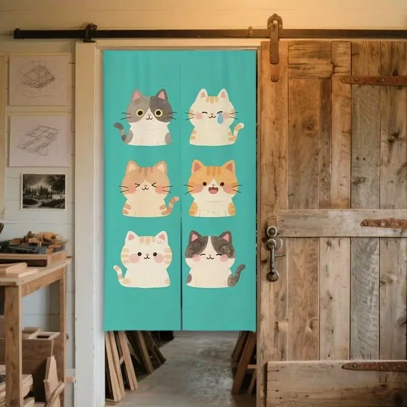 VIKAMA VIKAMA Cute Cat Half Door Curtain, Japanese Kitten Print Noren Curtain, Fabric Privacy Screen Room Divider Kitchen Home Decor - Aliexpress Deal