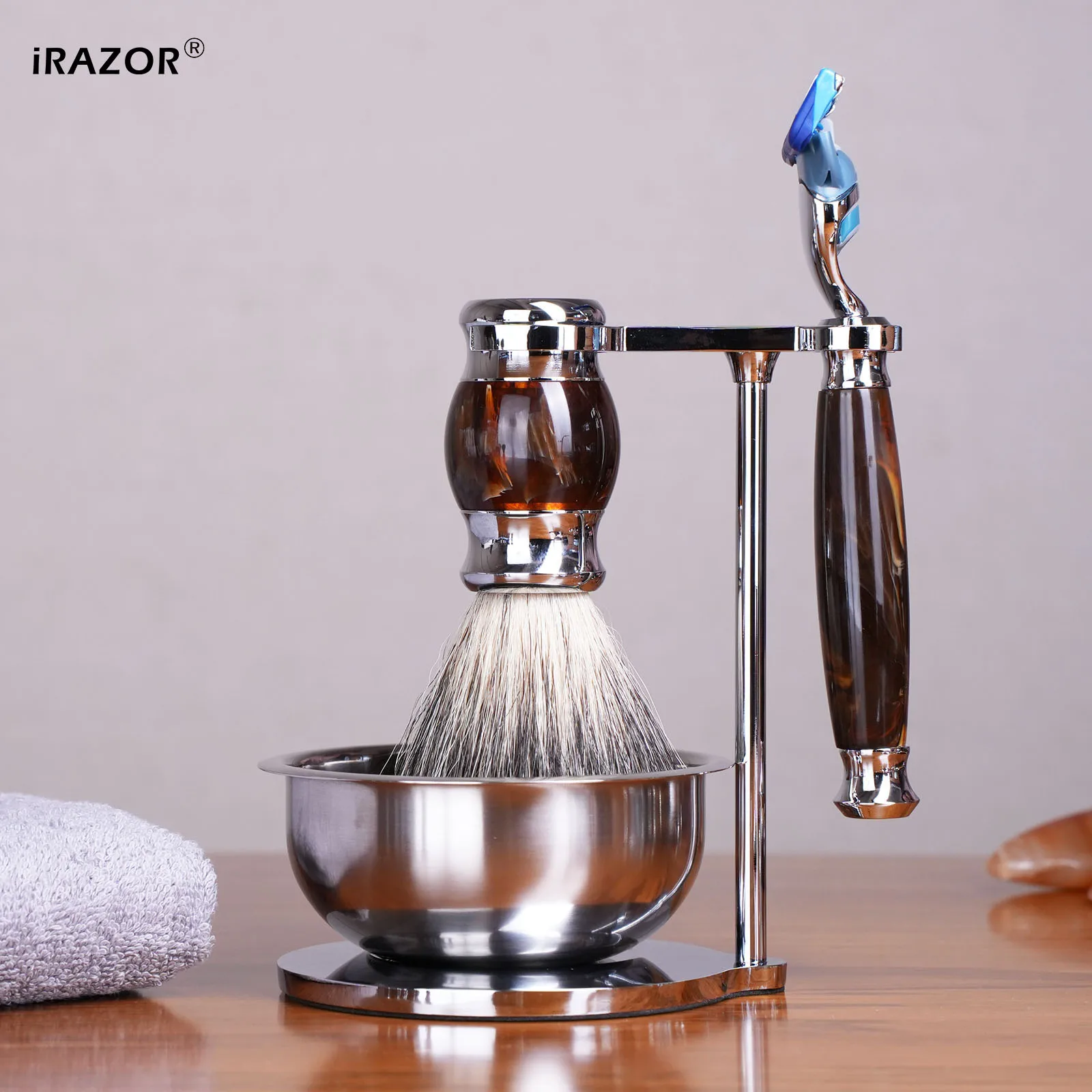 irazor-premium-f5-5-layer-fusion-razor-men's-shaving-kit-deluxe-safety-razor-holder-with-soap-bowl-and-badger-hair-brush-gift