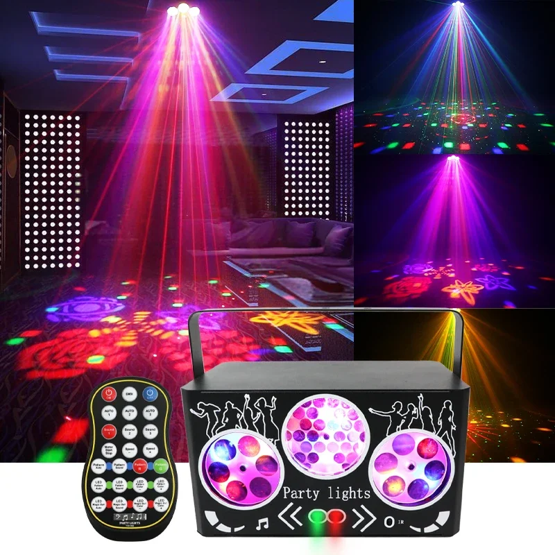 

LED Laser Projector Stage RGB Party Light Remote Control Stage Effect Lighting DMX Rotating with Patterns Wedding Birthday Club
