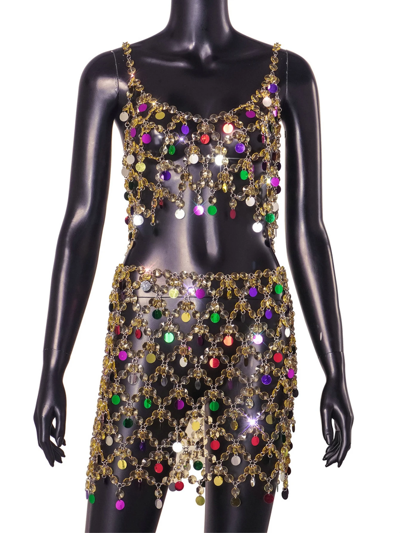 Vestido Sexy transparente de metal con diamantes de imitación para mujer, vestidos cortos de fiesta de noche para club, minivestido ajustado y2k