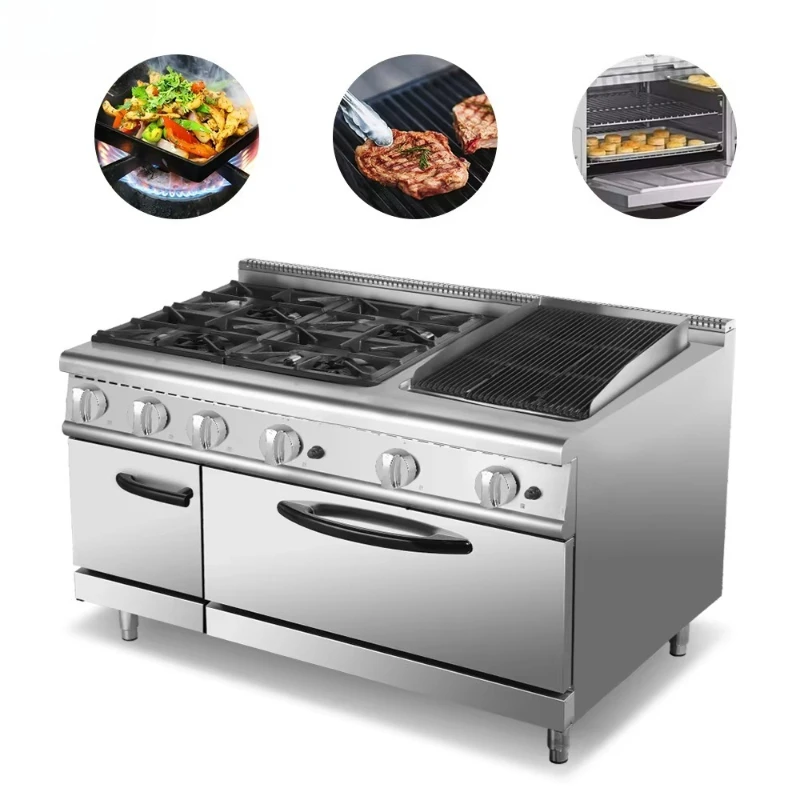 

Commercial Stainless Steel Range Stove High Efficiency with Bakery Oven and Griddle Gas Cooker for Restaurants Cooking Food