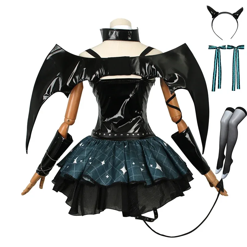 Qq273Anime Devil Hatsune disfraces Cosplay juego Demon Miku vestido peluca alas cuernos traje de cola trajes de fiesta de Carnaval mujeres Sexy Unif