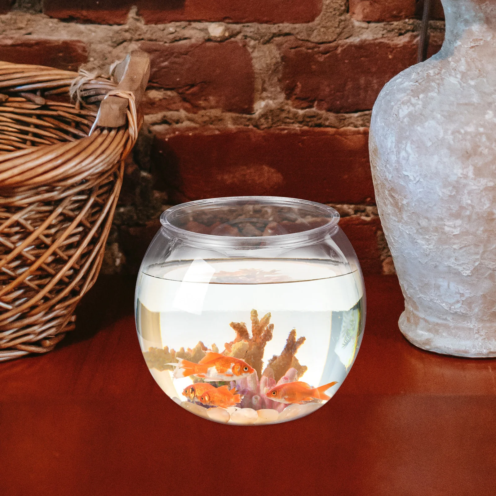 

Transparent Round Tank Fish Bowl Decorative Bowl for Goldfish Office Desk Globe Shape Aquarium Plastic Container