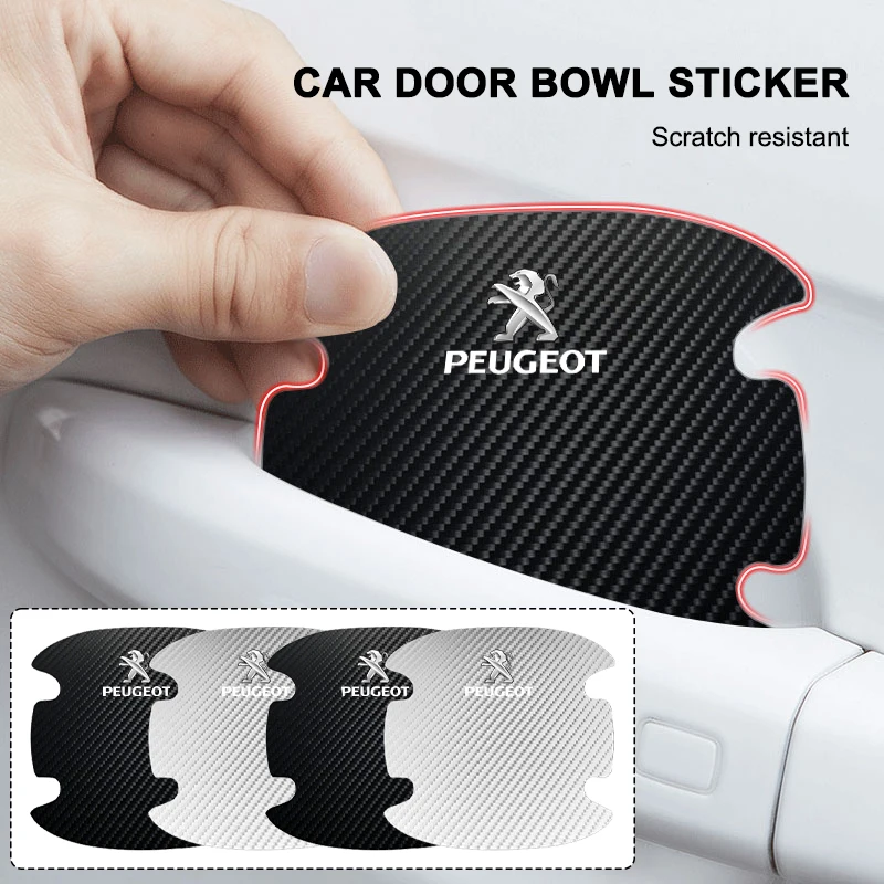 

4Pcs/Set Car Door Handle Sticker Carbon Fiber Scratches Resistant For Peugeot BB1 HX1 508 3008 4008 2008 5008 Wheel Center Caps