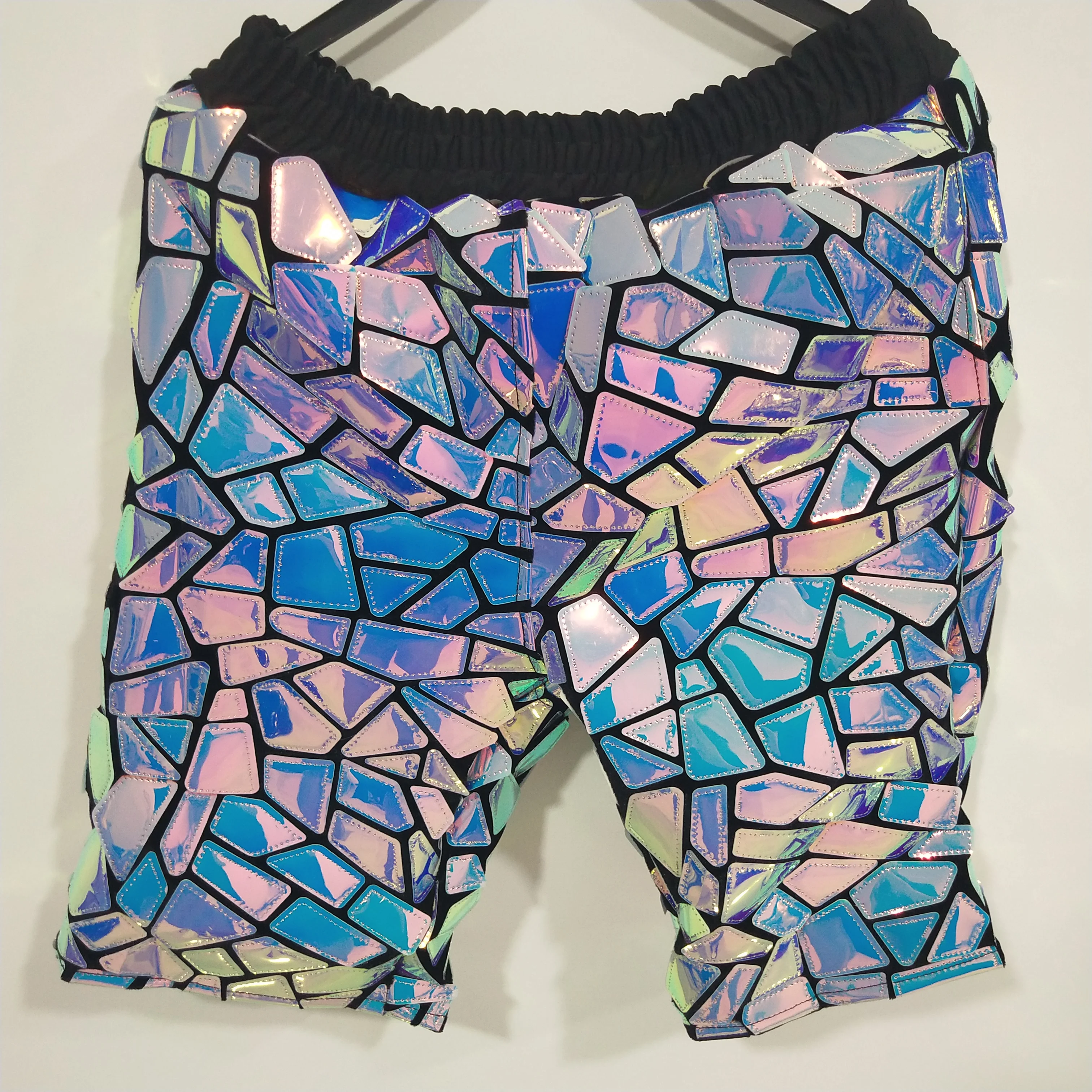 Pantalones cortos con lentejuelas láser brillantes para Bar, Club, fiesta, espectáculo, espejo azul púrpura, pantalones casuales, cantante de Rock, ropa para actuación en escenario