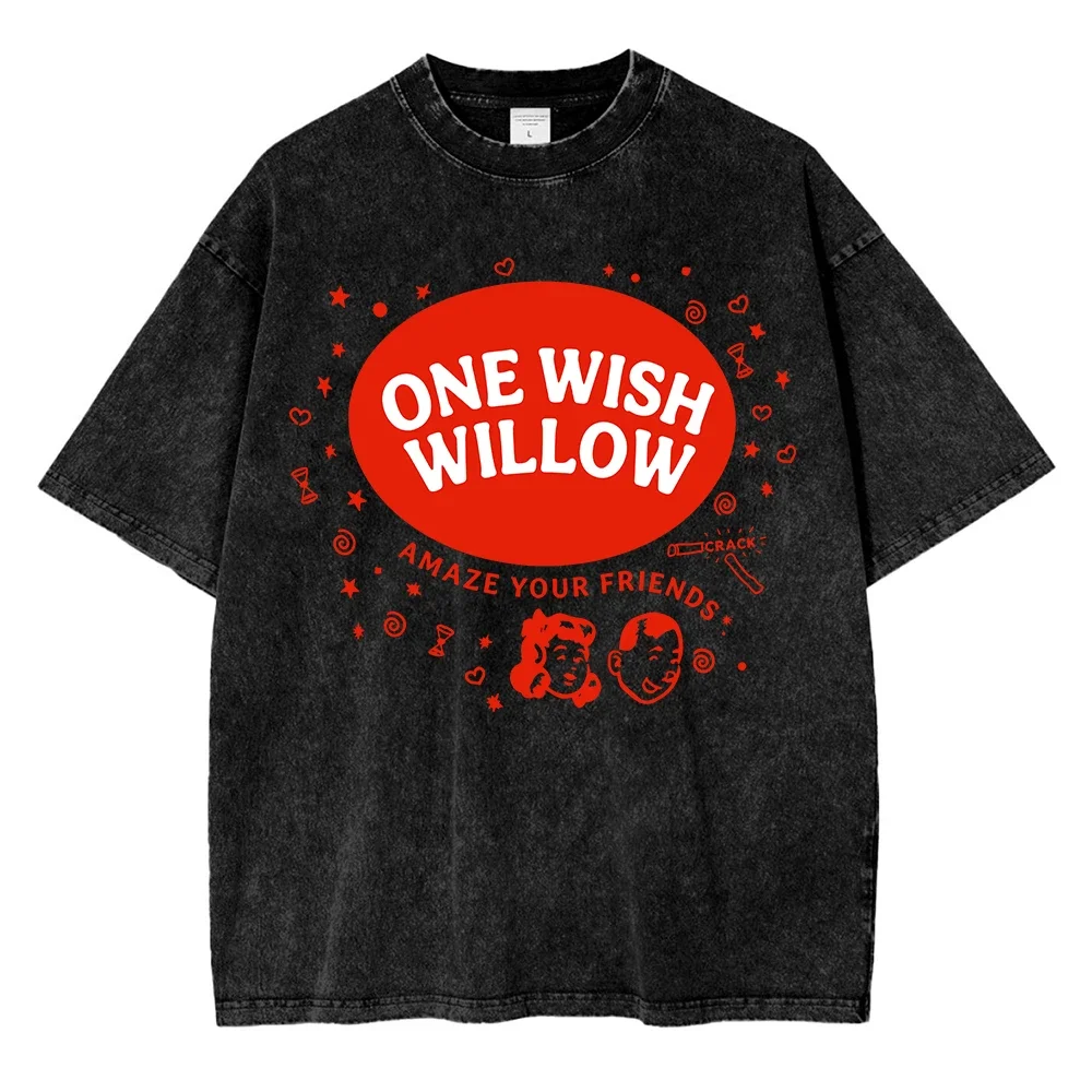 Vintage Washed Obsession One Wish Willow T Shirt Summer Streetwear T-Shirts Cotton Harajuku Tee Shirt Short Sleeve