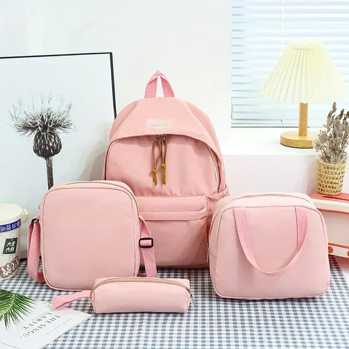 Mochila para chicas adolescentes de Color sólido para mujeres, 4 Uds., mochila de nailon de alta calidad para mujeres, bolsa de viaje para mujeres, mochilas, mochila escolar