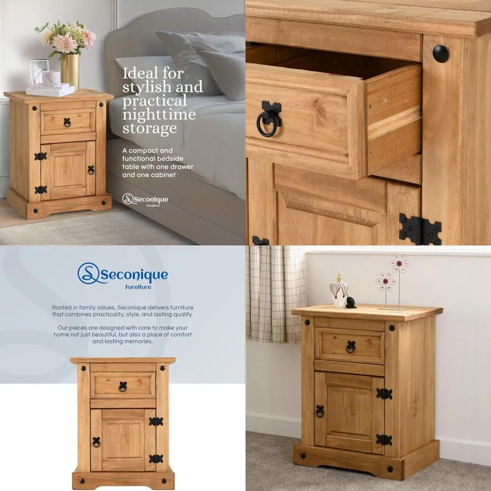 

17 Reforested Wood Nightstand - Compact 1 Drawer 1 Door Bedside Table - Space-Saving Furniture - Easy Assembly