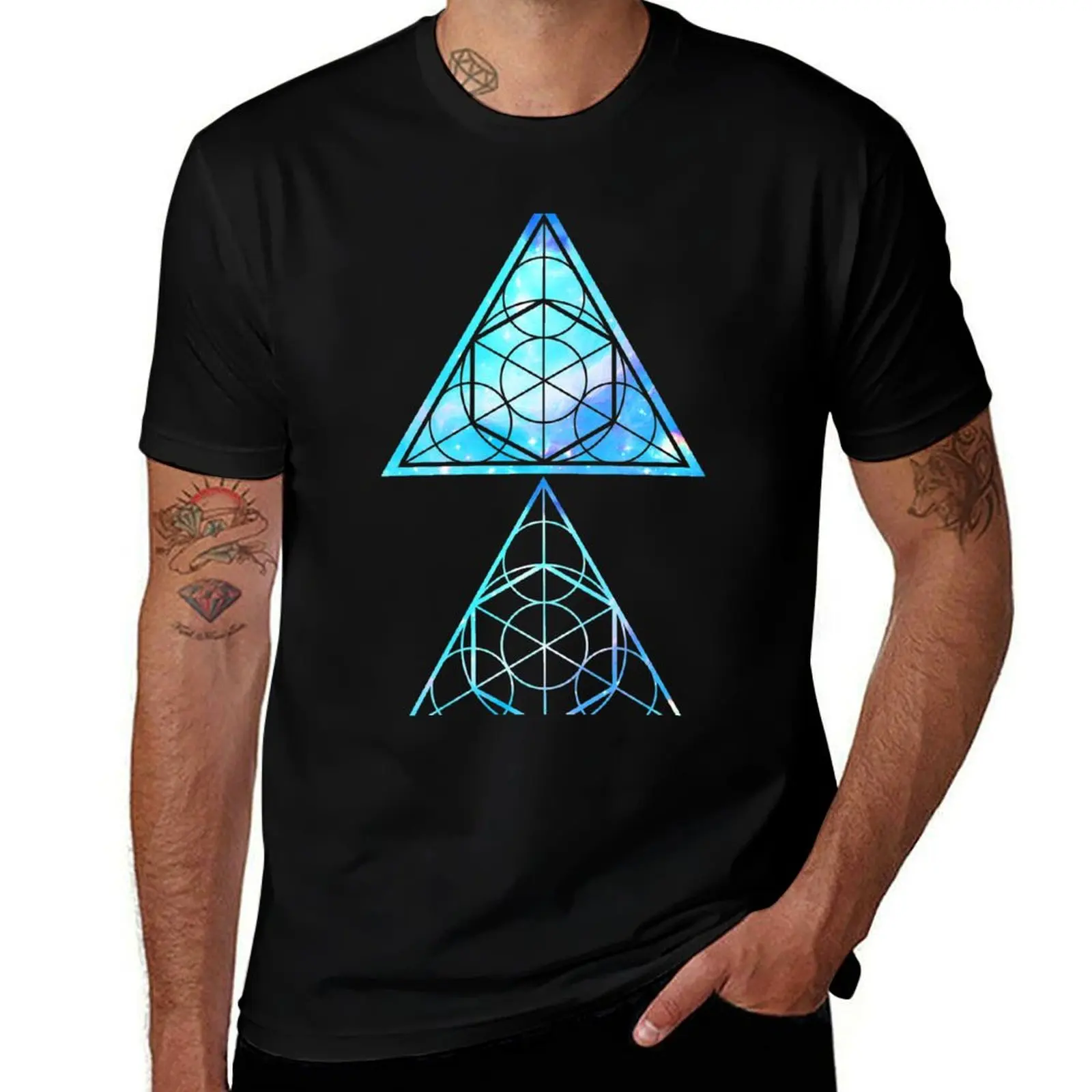 

T-Shirt man cotton - casual Geometry man cotton shirt shirt T-Shirt t t 100% tshirt Blue Sacred Triangles