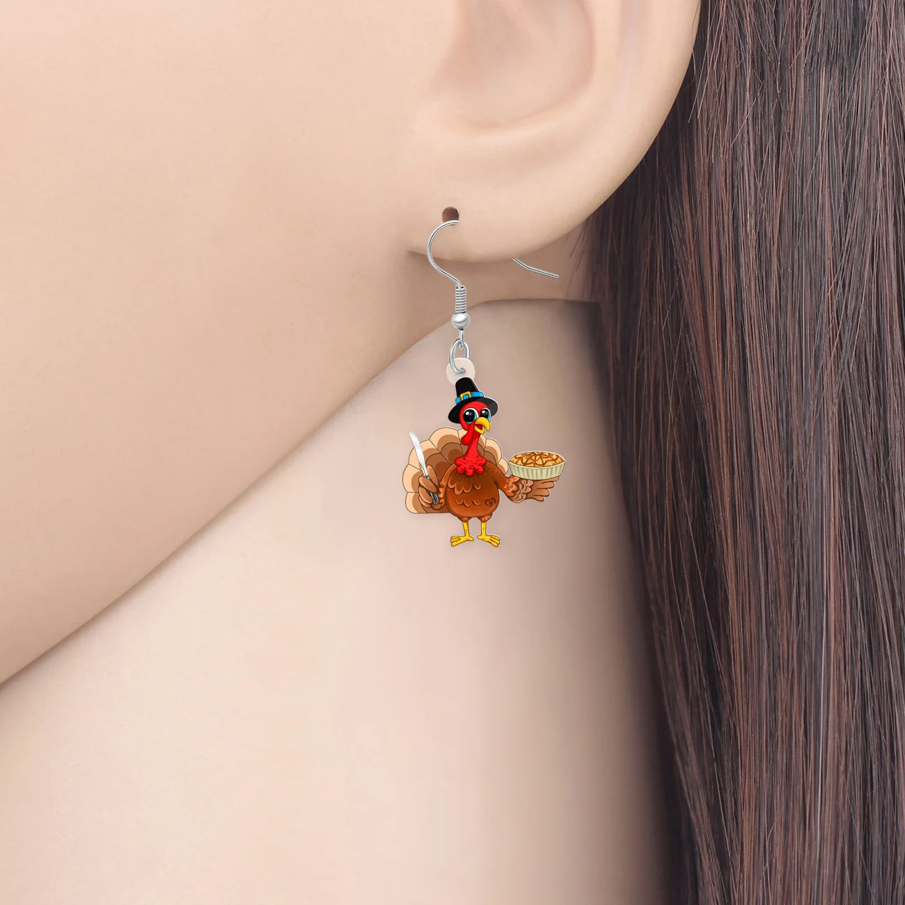 BONSNY Acrylic Thanksgiving Turkey Dangle Earrings Yummy Cake Cute Farm Animals Jewelry Thankful Gifts For Chicken Lovers Women
