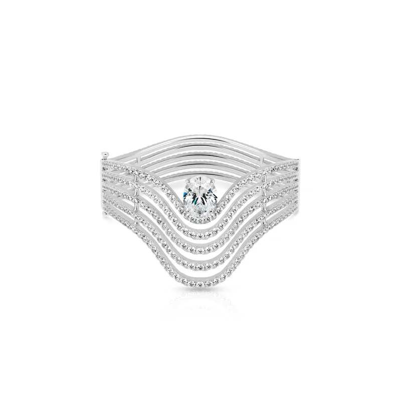 Bellux 925 Silver Synthetic Zircon Bracelet White Diamond Pigeon Egg Wave Pattern Luxury Shining Fashion Versatile Bangle