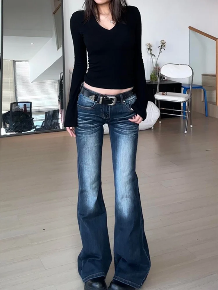 

Джинсы женские больших размеров в американском стиле, эластичные, микро-клеш, с низкой посадкой, прямые, для осени и зимы